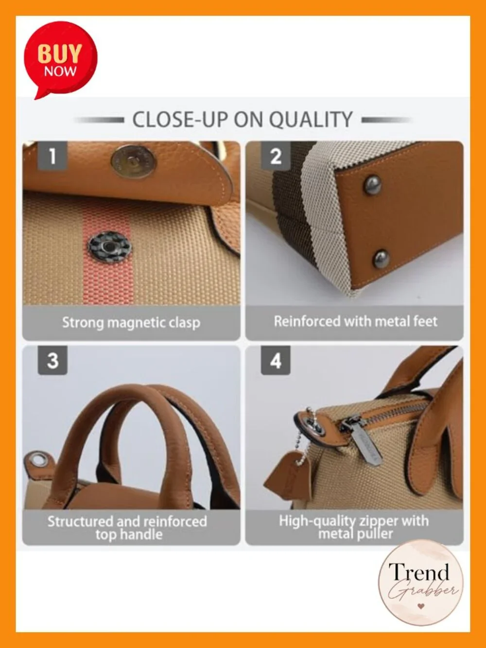 Structured Plaid Canvas Crossbody Satchel with Genuine Leather Trim, Magnetic